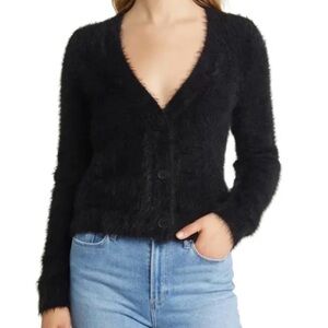 Halogen Black Fuzzy Cardigan Sweater
